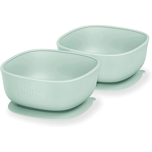 NUK Silicone Baby Suction Bowls, Suction Feature Helps Reduce Spills, Microwave & Dishwasher Safe, BPA-Free, Pack of 2