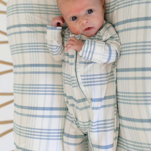 Infant Romper in Blue Plaid