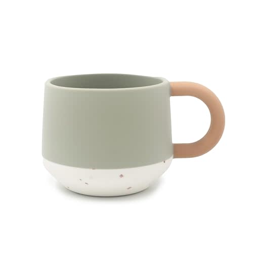 Silicone Toddler Cup Toddler Open Cup with Handle BPA-Free Baby Open Mug 10 oz Non-Toxic, Durable, Unbreakable Mug Dishwasher & Microwave Safe (Sage/Brown Speckle)
