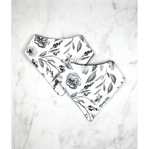 Black and White Floral Watercolor Print Baby Drool Bibdana