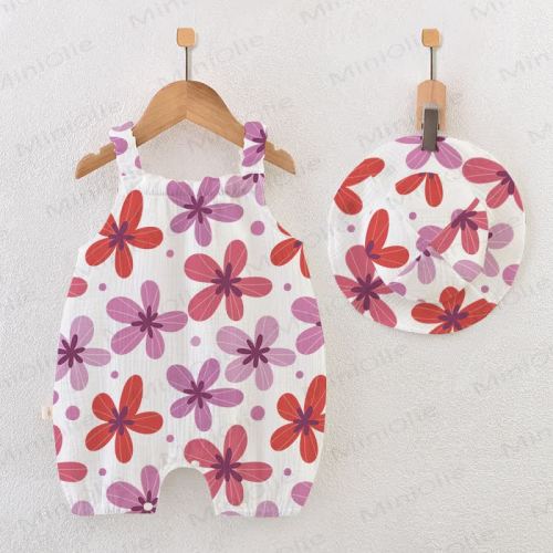 Baby Girls Full-print Flower Romper with Hat