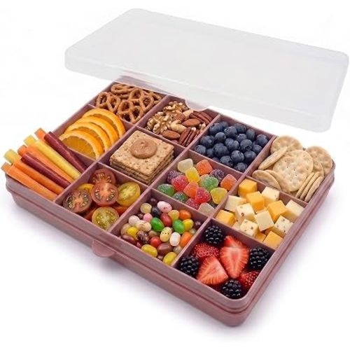 melii Snackle Box |12-Compartment Snack Container with Removable Dividers, BPA-Free Food Storage for Travel, School & On-the-Go Snacks, Kids & Family Organizer (Berry)