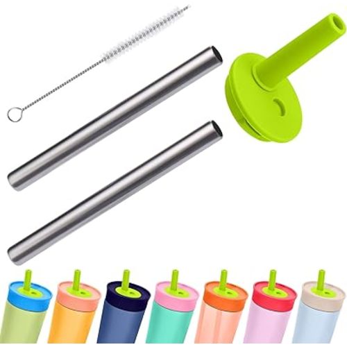 Mity rain Mouthpiece and Metal Straws Replacement for Owala Water Bottle - Top Silicone Straw, Circle Gasket and Stainless Steel Straw Set for Owala Cup (Green)