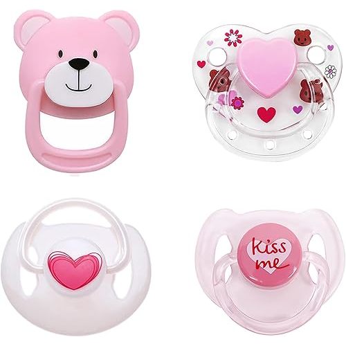 MAREBABY Pink Style Magnetic Pacifier Set 4 Pieces for Reborn Baby Dolls Feeding Toy Accessories Set for Kids Gift