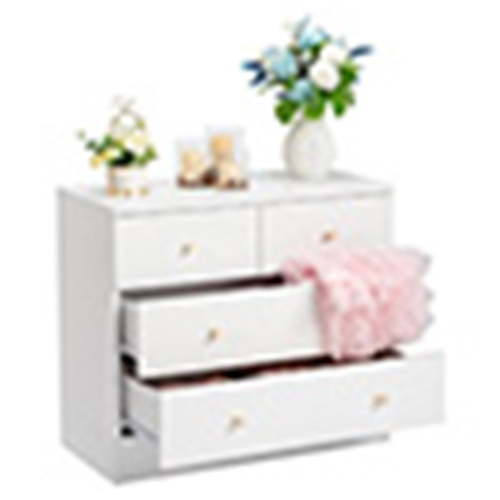 Kadyn Drawer Dresser, Three Layers and Four Drawers Chest of Drawers Matte Gold Handles, Storage Cabinet, White