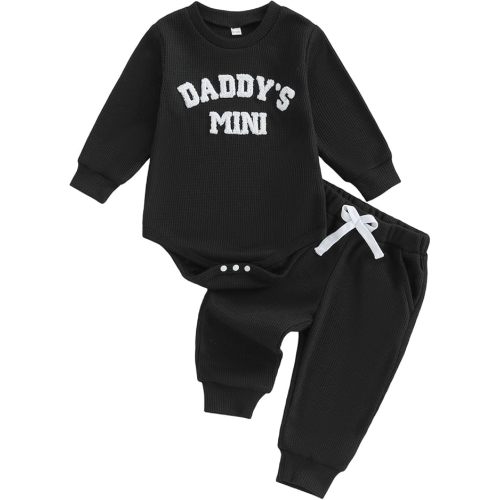Kupretty Baby Boy Clothes 3 6 12 18 Months Fall Winter Outfit Mama's Boy Embroidery Waffle Long Sleeve Romper Pants Set
