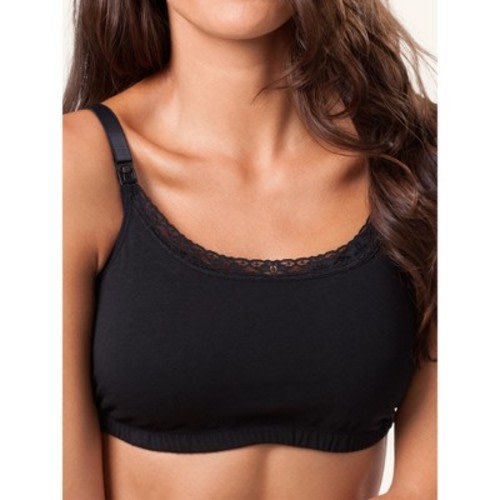 Leading Lady Women's Wireless Full Coverage Lace Trim Nursing Bralette Black M
