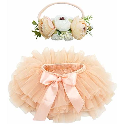 BGFKS Baby Girls Soft Fluffy Tutu Skirt with Diaper Cover,Toddler Girl Tutu Skirt Sets with Flower Headband.