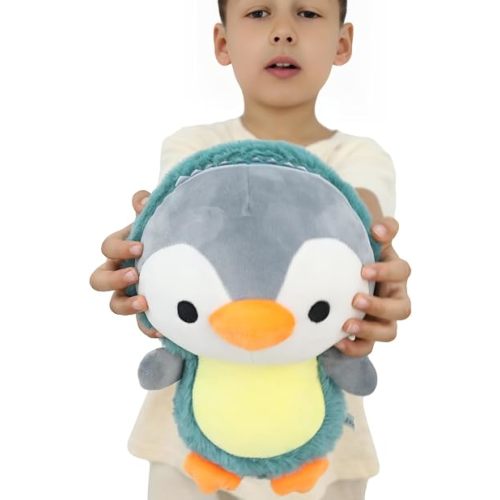 Penguin Stuffed Animal Dressed in Fluffy Dinosaur Costume Penguin Plush Toys Wearing Green Fuzzy Dino Outfit with Removable Hat for Kids and Lovers 10 Inch