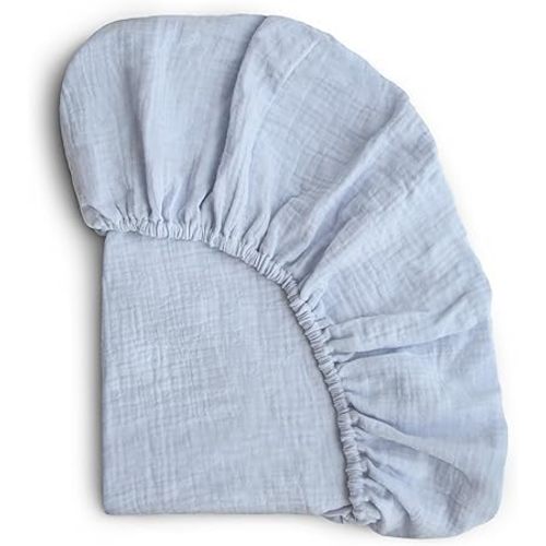 mushie Extra Soft Muslin Fitted Crib Sheet | 192 Thread Count | 28"x 52" (Baby Blue) | Extra Soft, Fitted