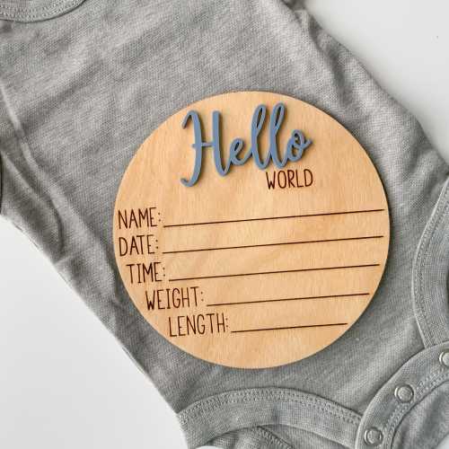 Wooden Baby Birth Announcement Sign - Hello World Name Announcement Sign - Hospital Name Sign - Birth Stats Sign - Baby Arrival Sign