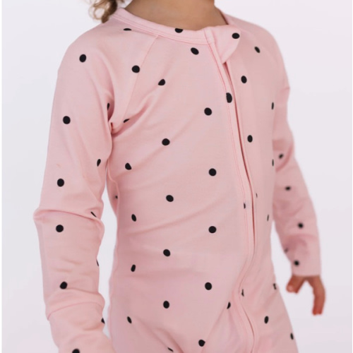 Blush Polka Dot Zipper Romper – In My Jammers