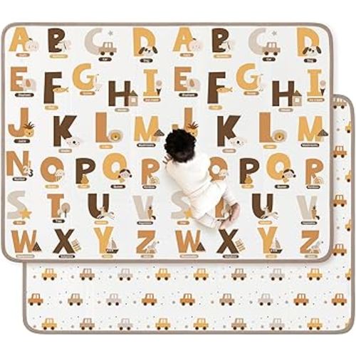 Foldable Baby Play Mat, 65" X 51" Waterproof Double-Sided Cushioned Activity Play Mat, Soft Lightweight Foam Playmat with Fold-Up Sides, Non Slip Crawling & Playing for Infants and Toddler, Alphabet
