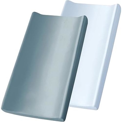 SiinvdaBZX 2 Pack Changing Pad Cover for Baby Girls Boys, Satin Silky Soft Changing Table Covers 32"x16"+5" Diaper Changing Pad Sheets, Fog Blue & Light Blue