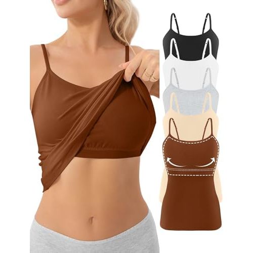 5 Pack Womens Cotton Shelf Bra Camisole Spaghetti Strap Tank Top