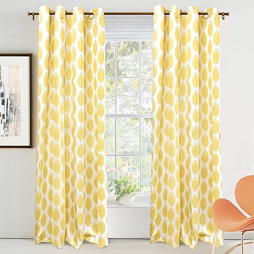 DriftAway Allen Ikat Polka Dot Room Darkening and Thermal Insulated Grommet Unlined Window Curtains Set of 2 Panels 52 Inch by 84 Inch Yellow