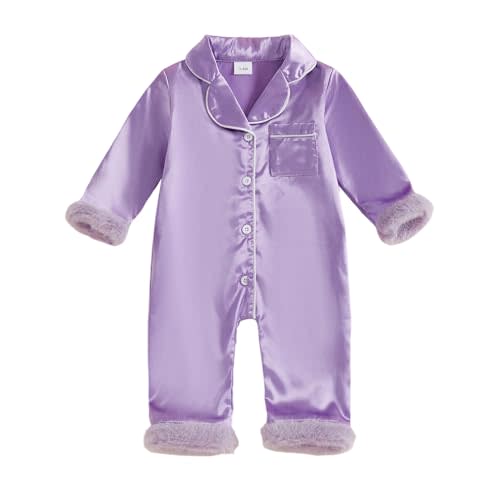 Multitrust Newborn Baby Girl Boy Silk Pajamas Long Sleeve Button Down Satin Infant Pjs One Piece Jumpsuit Loungewear