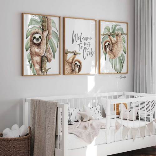 Sloth Nursery Art Prints: Tropical Rainforest Decor Set