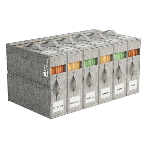 ZenStorage 6Pack Sheet Organizers for Linen Closet - King/Queen Size Bedding Storage Boxes with Clear Window | Foldable, Dustproof Linen Organizer for Blankets & Sheet Sets,Grey