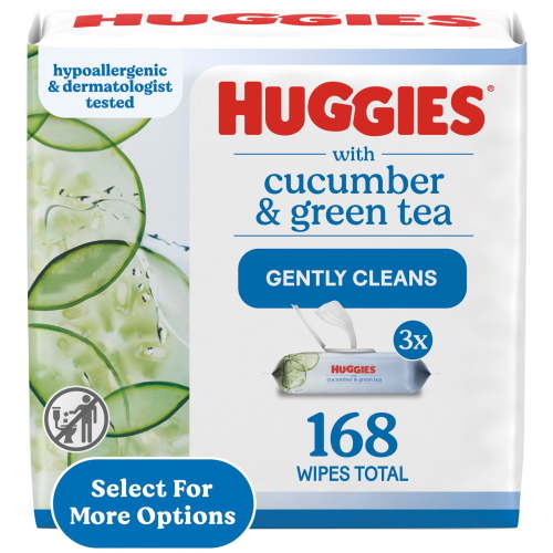 Huggies Sensitive Skin Plant-Based Gentle Wipes, Cucumber & Green Tea, 3 Packs, 168 Total Units