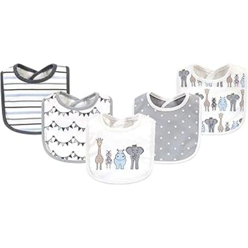 Hudson Baby Unisex Baby Cotton Bibs, Royal Safari, One Size