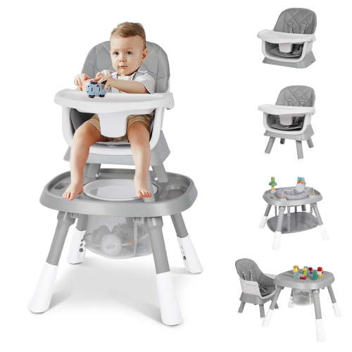 LINLUX 15 in 1 Baby High Chair, Toddler Booster Seat for Eat, Infant Dining Chair W/Stool, Grey