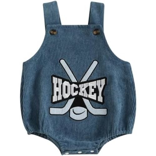 Baby Boy Girl Hockey Clothes Embroidery Corduroy Romper Overall Sleeveless Tank Bodysuit Newborn Hockey Outfit