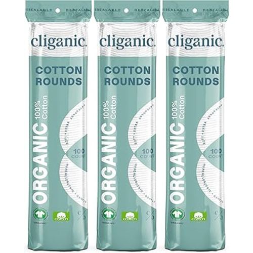 Cliganic Organic Cotton Rounds (300 Count) Makeup Remover Pads, Hypoallergenic, Lint-Free | 100% Pure Cotton (Packaging May Vary)