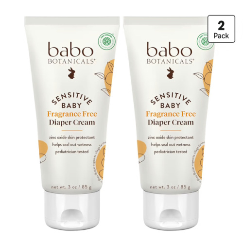 Babo Botanicals Sensitive Baby Fragrance-Free Diaper Cream - 25% Natural Zinc Oxide - Calendula, Shea & Cocoa Butter - EWG Verified - Vegan- From birth on