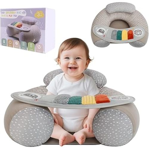 Upgraded Blublu Park Wider U-Shape Inflatable Sit Me Up Floor Seat for Baby 3-36 Months, Travel Portable Baby Chair with Activity Sensory Tray for Sitting Up, Indoor and Outdoor, Piano