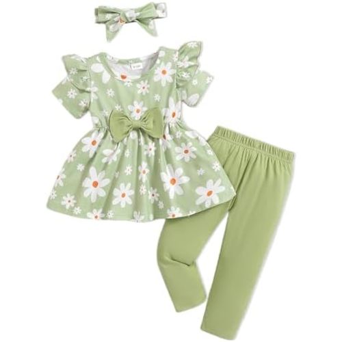 Toddler Baby Girl Clothes Infant Girl Outfits Summer Ruffle Floral T-Shirt Top Pants Set Spring Clothes
