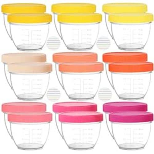 Baby Food Storage, 2 Ounce Containers with Lids, 9 Pink Colors, with Lids Labels