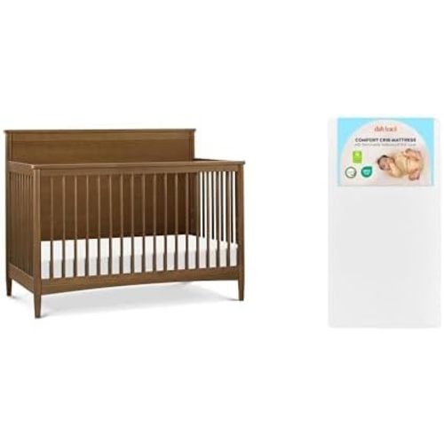 DaVinci Frem 4-in-1 Convertible Baby Crib with Comfort Crib Mattress Bundle - Walnut Crib with Firm Support Mattress, 4 Adjustable Heights
