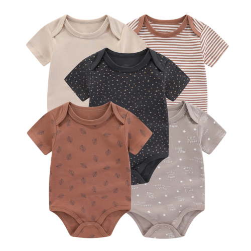 Zavbaby Baby Boy Girl Cotton Short Sleeve Bodysuits,5-Pack,Sizes 0-12M