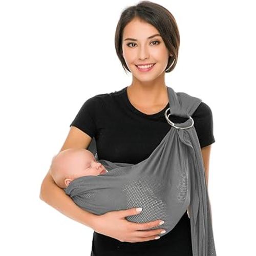 CUBY Water Baby Sling Carrier Lightweight Breathable Mesh Baby Ring Slings, Adjustable Quick-Drying Ring Sling Baby Carrier for Newborn Kids Toddlers Summer Swimming Pool Beach(Light Gray)