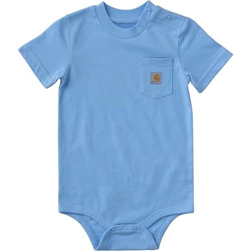 Carhartt unisex-baby, Short-Sleeve Pocket Bodysuit, Baltic Sea, 6M