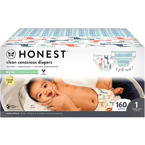 The Honest Company - Super Club Box, Clean Conscious Diapers, Teal Tribal + Multi-Color Giraffes, Size 1, 160 Count (Packaging May Vary) - Size 1 (160 Count) - Space Travel & Dots + Dashes