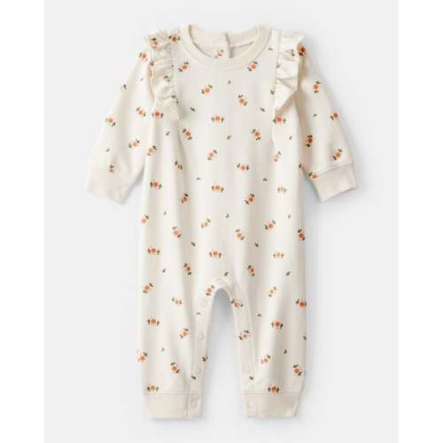 Baby Girl Floral Ruffle Cotton Long-Sleeve Jumpsuit - Cream | Carter's