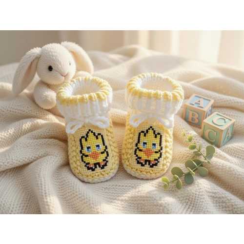 Knitted Chocobo Inspired Knitted Baby Booties * Final Fantasy Gamer Gift * Baby Slippers * Stay-On Crib Shoes * Newborn Coming Home Outfit