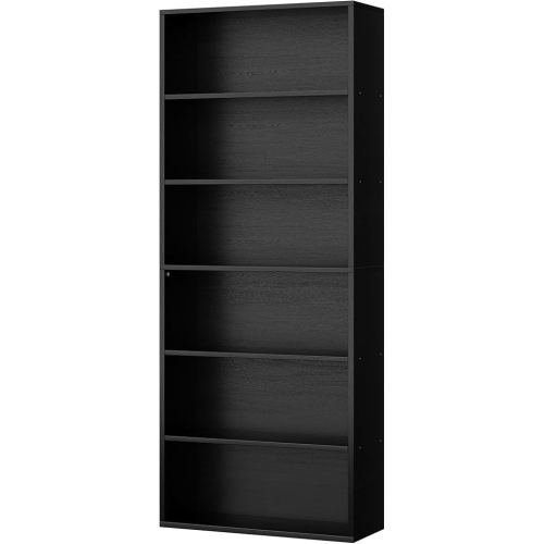 Shintenchi Bookshelf,6-Tier Open Bookcase and Bookshelves,6 Shelf Display Storage Shelves Floor Standing 70.6 inches Tall Bookcase for Home Office, Living Room (Black)