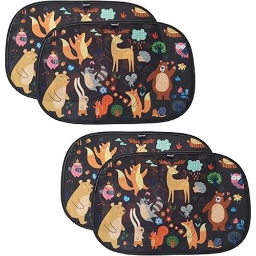 Window Sun Shade for Baby - Sun Blocker Cover and Visor for Car Side Windows - Shield Protector - Sunshades for Rear Windows - Cartoon Animal Design (2 Pack) 19"x12"