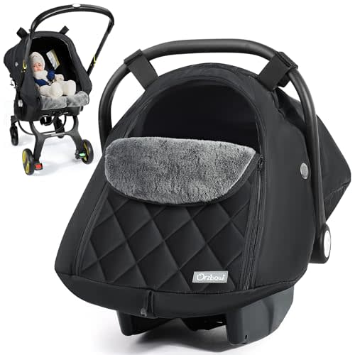 Orzbow Baby Car Seat Cover Winter - Waterproof Carseat Cover for Doona Car Seats and Strollers, Breathable Infant Carseat Canopy with Zipper Access, Rain and Wind Proof, Winter Baby Essentials, Black