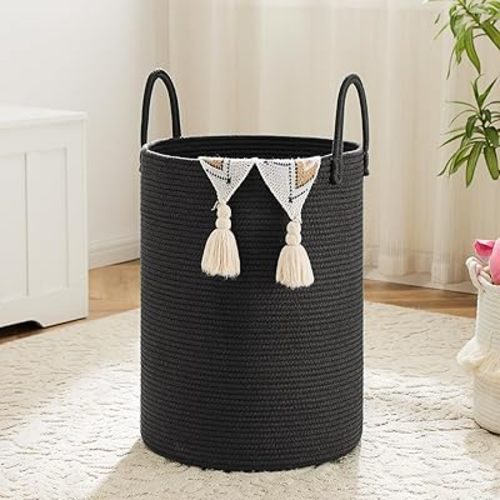 Laundry Basket,Woven Cotton Rope Laundry Hamper,40L for Decorative Storage of Dirty Clothes,Toys and Blankets in Bathroom,Baby Room and Living Room