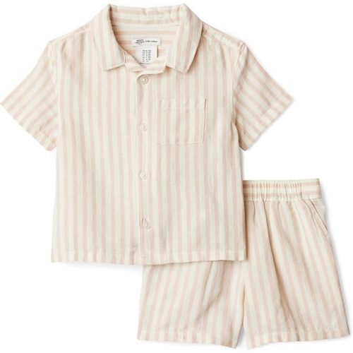 Amazon Essentials x Sofia Grainge Toddlers and Baby Boys' Cotton Linen Short Sleeve Shirt & Shorts Play Set