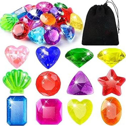 18PCS Diving Gem Pool Toys, Acrylic Big Colorful Diamonds Pirate Treasure Diving Gems Underwater Swimming Toys for Kids Summer Pool Beach Party Favor Games Gifts