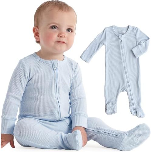 Caden Lane Waffle Zipper Footie | Ice Blue