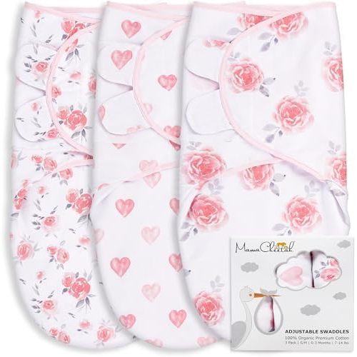Mama Cheetah Baby Swaddle Sack 3-6 Month, Organic Cotton Swaddling Sleep Sack, Infant Swaddle Blanket, Swaddle for Large Babies, Easy Swaddles for Girl, 3-Pack, Grey/Pink