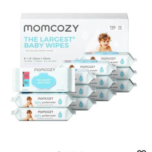 Momcozy Baby Wipes-Extra Large Size Design, 99% Water Based, Unscented & Hypoallergenic, Cleansing & Moisturizing Baby Wipes for Sensitive Skin, 12 Flip-Top Packs (720 Wipes Total)