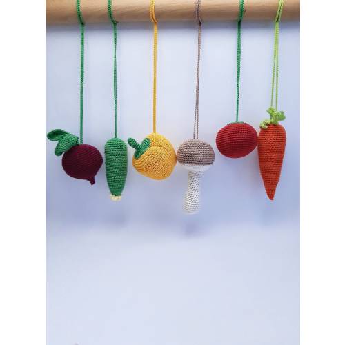 Baby gym toys Vegetables Hanging play gym toys Baby hanging toys Baby play gym Baby activity gym Expecting mom gift Crochet baby mobile