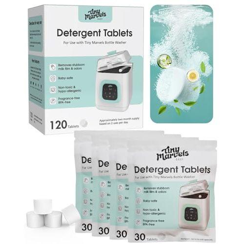 120PCS Bottle Washer Tablets Compatible with Baby Brezza, Momcozy ,Grownsy & All Brands, Detergent Tablets for Bottle Washers, Detergent Cleaning Tablets for Baby Bottles, Deep Cleans Milk Residue